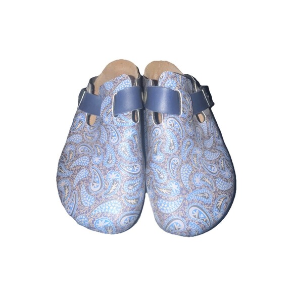 PAPILLIO by BIRKENSTOCK Clogs Mules Slides Blue Paisley   Women US7 EU38 - Picture 1 of 11